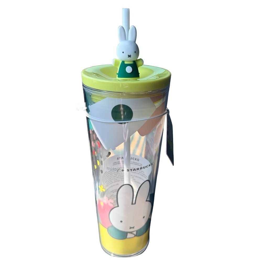 Starbucks x Miffy Tumbler Yellow Green Venti 24oz Cold Cup Bunny Topper New NWT